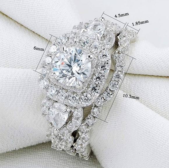 Newshe Engagement Wedding Ring Set S8 - Picture 3 of 9